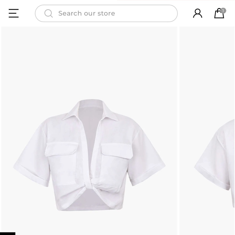 White Short Sleeve Button Down Crop Top